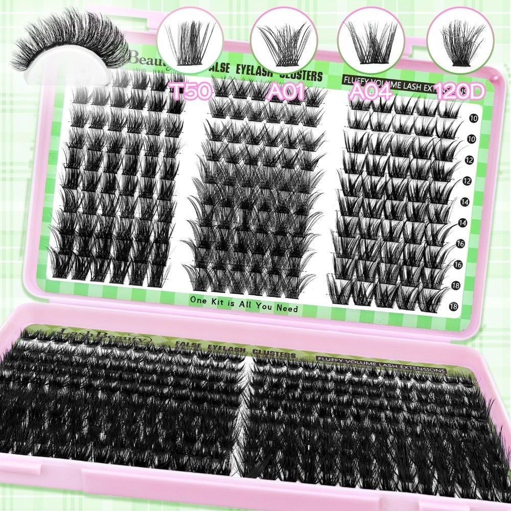 Eyelash Extension Wispy Look - ナチュラルルックつけまつげ ウィスピー風クラスターデザイン DIYまつげエクステキット 接着剤とシーラー付き つけまつげ まつげエクステ