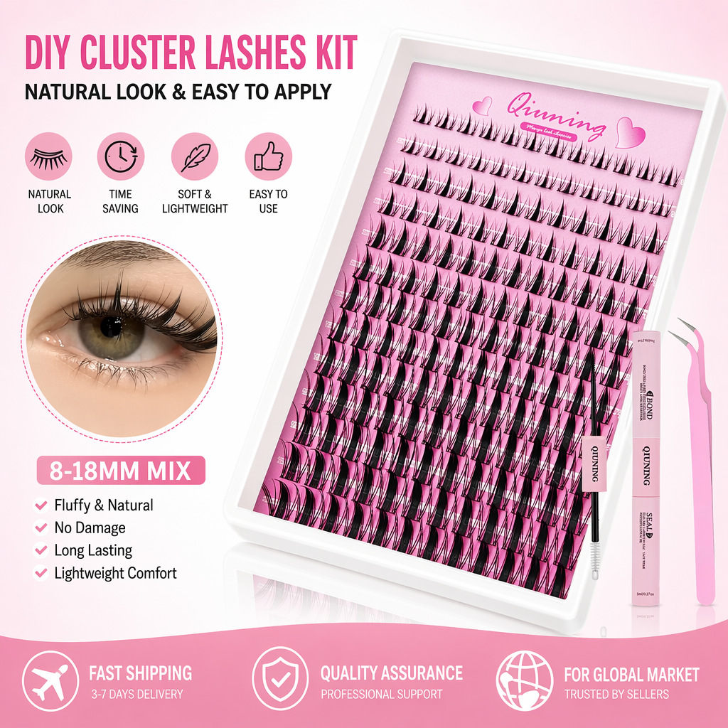 Eyelash Extension Wet Look - QIUNINGまつげクラスターキット クリアフェアリーまつげクラスター ウェットルック スパイキーアニメまつげ 個別まつげ ボンド