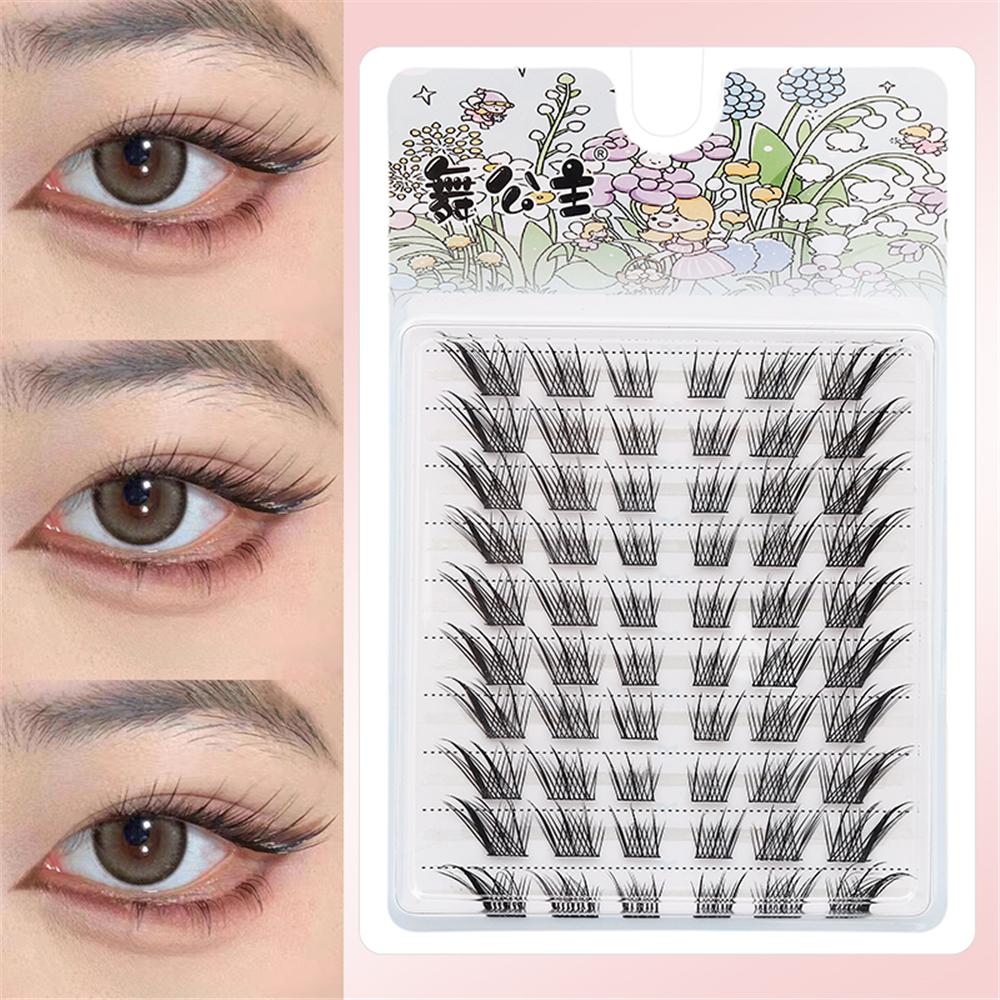 Eyelash Extension Wet Look - 60/100個入り ナチュラルフェアリーラッシュクラスター ウィスピーDカール マンガ風まつげクラスター ウェットルック インビジブルラッシュバンド