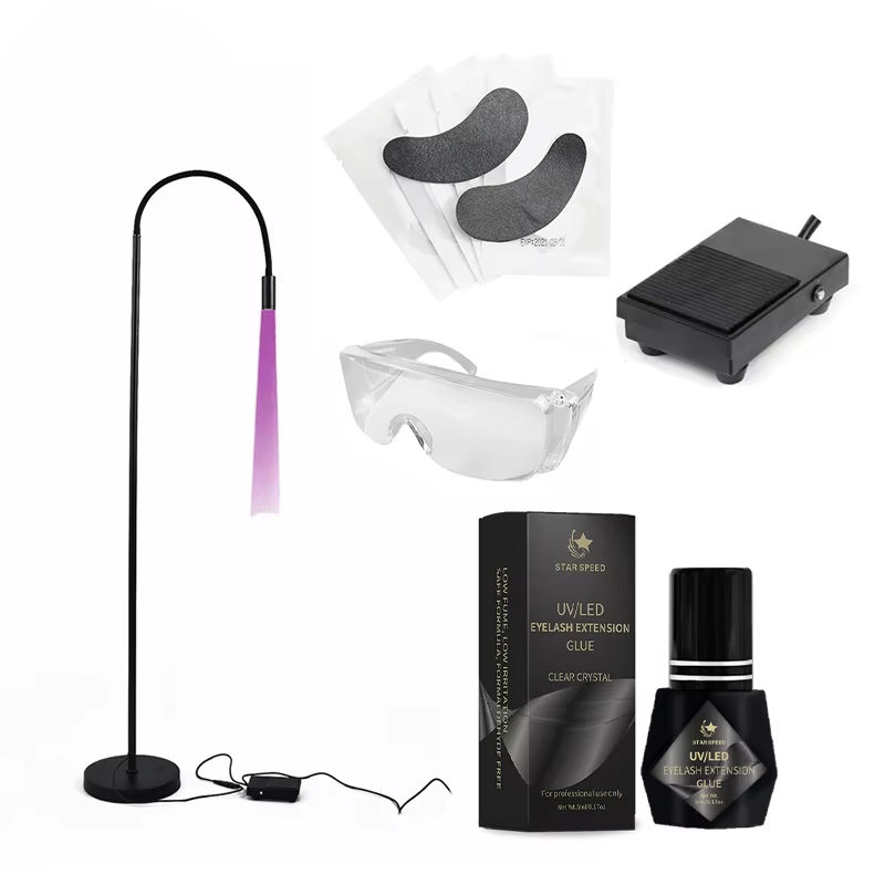 Eyelash Extension With Glasses - YプロフェッショナルUV LEDエクステンションまつげグルーグラスパッチUVランプまつげUVグルーセット/プロフェッショナルまつげエクステンションベストツール