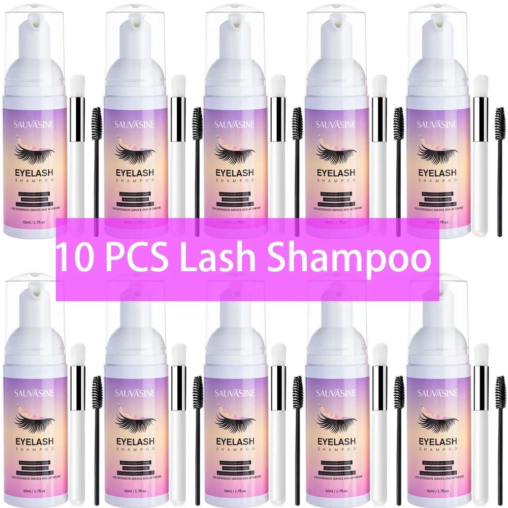 Eyelash Extension Wash Kit - 5/10 個 50 ミリリットルまつげエクステンションシャンプー泡ムースキット高速メイク接着剤除去泡セット深くブラシでクリーニング女性のための