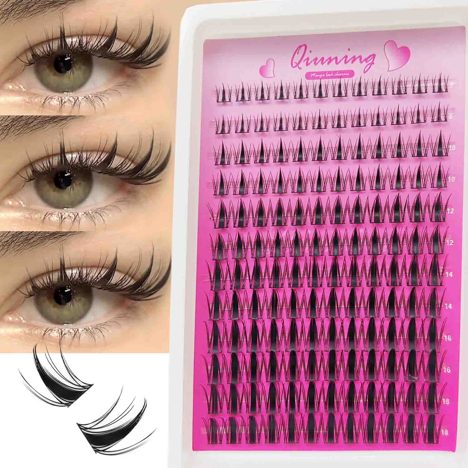 Eyelash Extension Wet Look - QIUNINGまつげクラスターキット クリアフェアリーまつげクラスター ウェットルック スパイキーアニメまつげ 個別まつげ BOND
