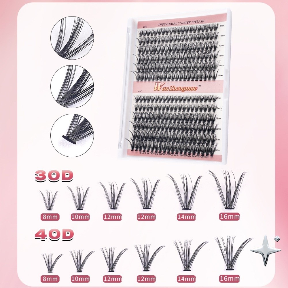 Eyelash Extension Natural Look - 8-16mmの長さのつけまつげ、接着剤とシーラー付き、自然な見た目DIYまつげエクステキット、ウィスピー風クラスターデザインのつけまつげ
