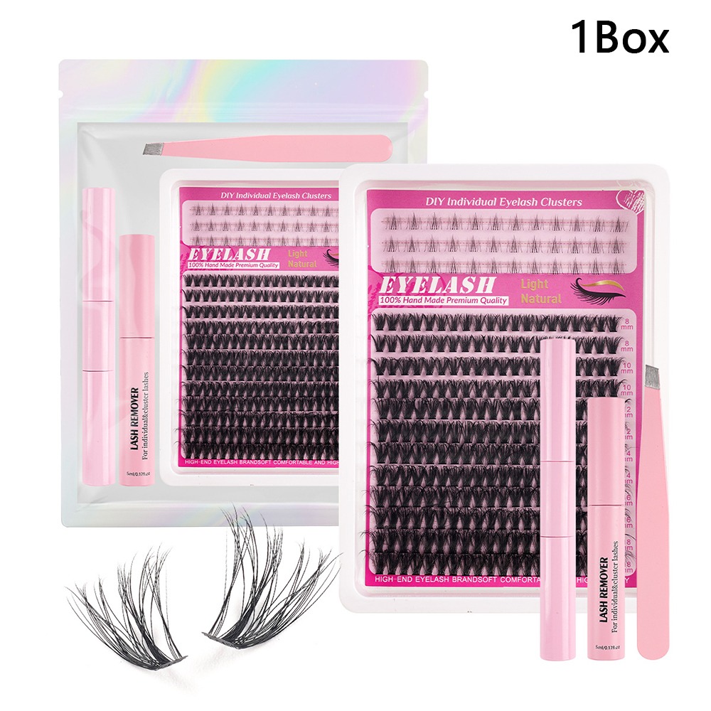 Eyelash Extension Natural Look - 8-18mmの長さのつけまつげ、ナチュラルな見た目、ウィスピー風DIYまつげエクステキット、クラスターデザイン、接着剤とシーラー付きのつけまつげ