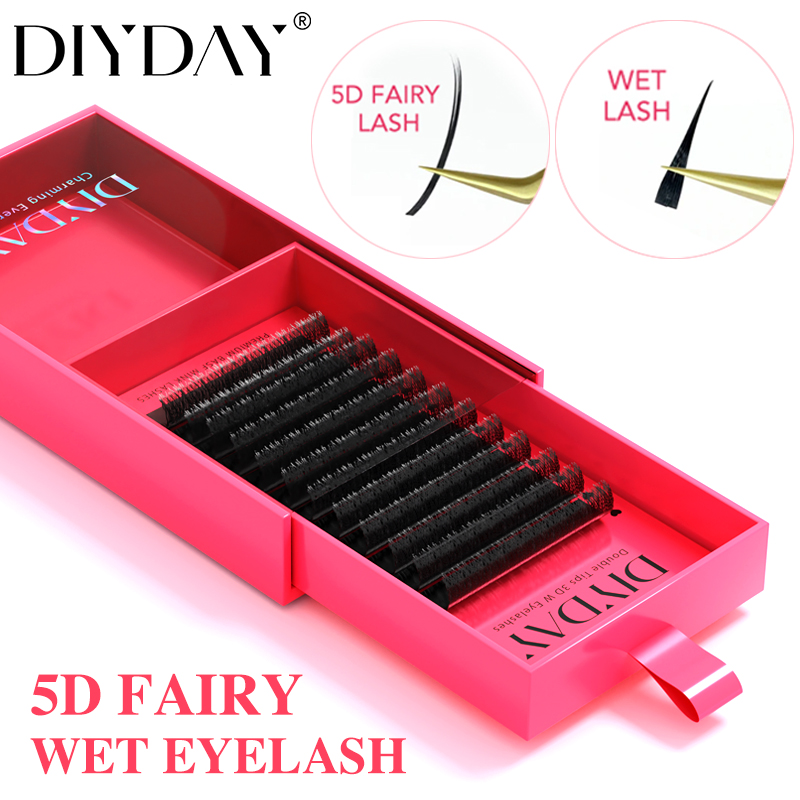 Eyelash Extension Wet Look - DIYDAY 5D 妖精まつげエクステンション既成ウェットまつげフローラミンクつけまつげスパイククラスターアニメアイメイク用