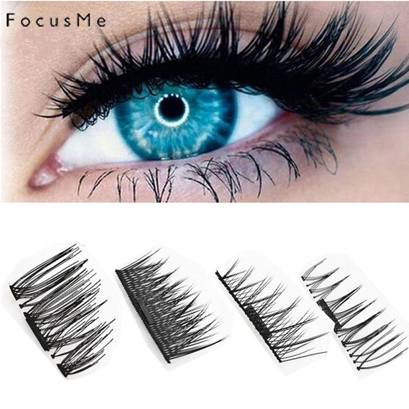 Eyelash Extension For Big Eyes - FocusMe 4 ピース/2 ペアダブルマグネットつけまつげナチュラルソフトハンドメイド 3D 磁気まつげ再利用可能なエクステンションビッグアイツール
