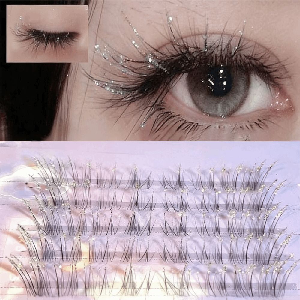 輝くラインストーン付きつけまつげ、ふわふわした束状、ウィスピ - Eyelash Extension Wispy Look のレビューと価格