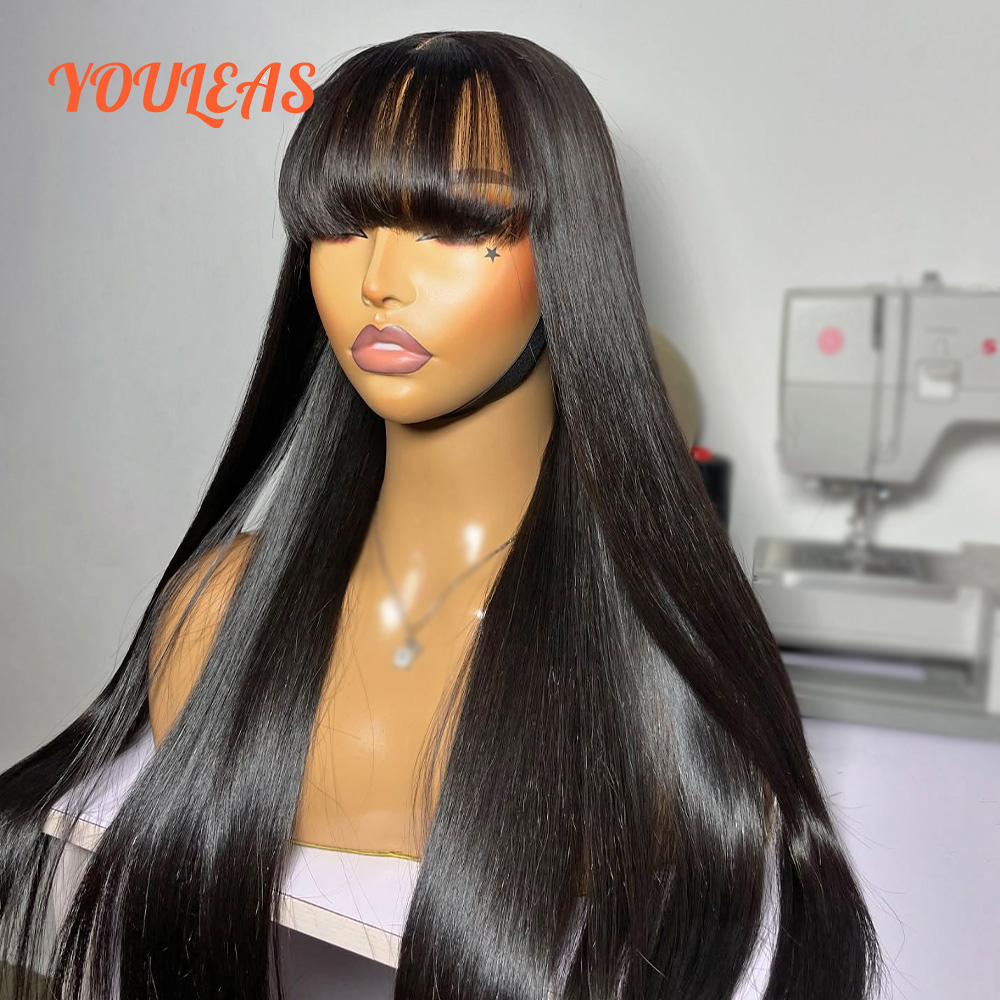 ボーンストレートバング付き100%人毛ウィッグ 360プレカ - Eyelash Extension Natural Look のレビューと価格